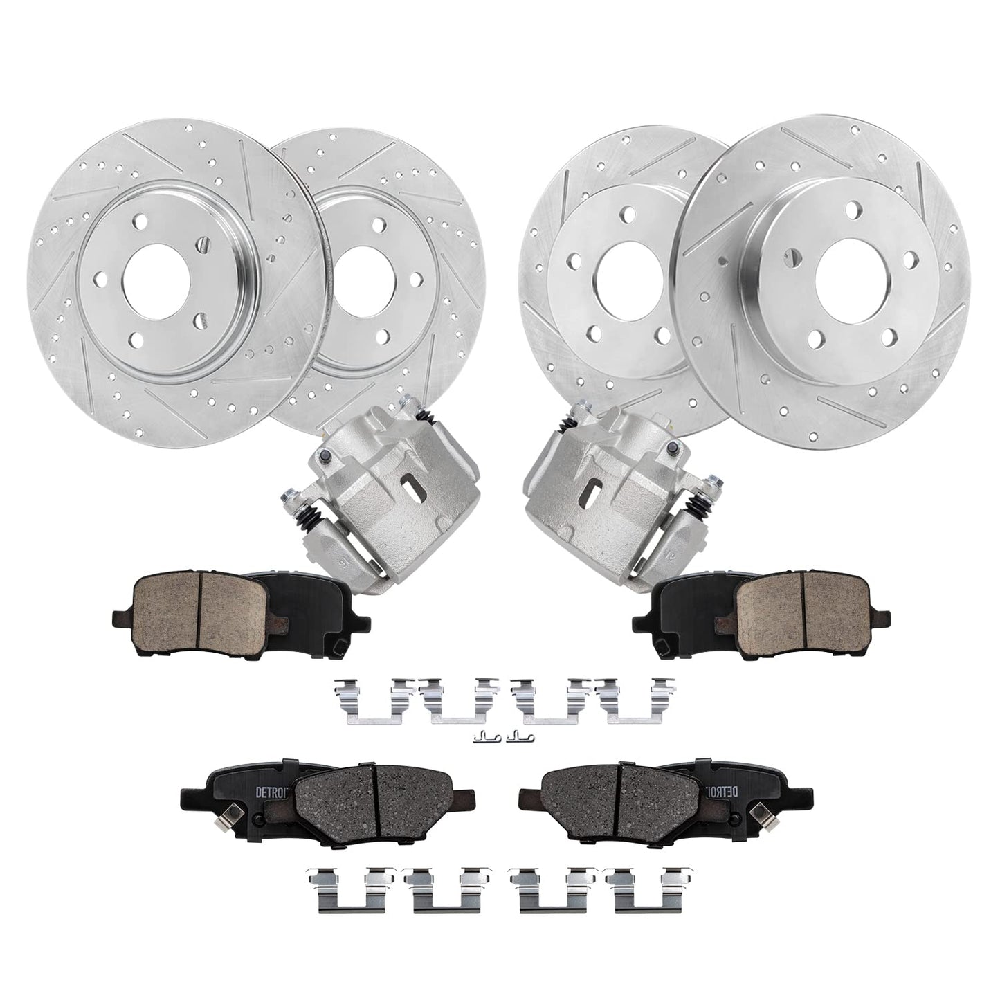 Detroit Axle - Brake Kit for Chevrolet Malibu Pontiac G6 Saturn Aura, Drilled and Slotted Brake Rotors Brakes Pads Front Brake C